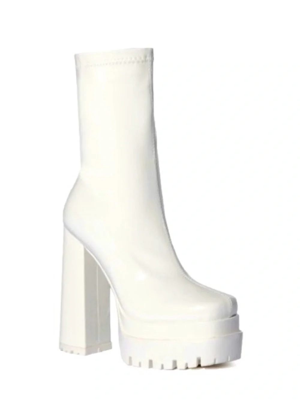DOLLS KILL AZALEA WANG Viper Patent Leather Platform Boots-White
